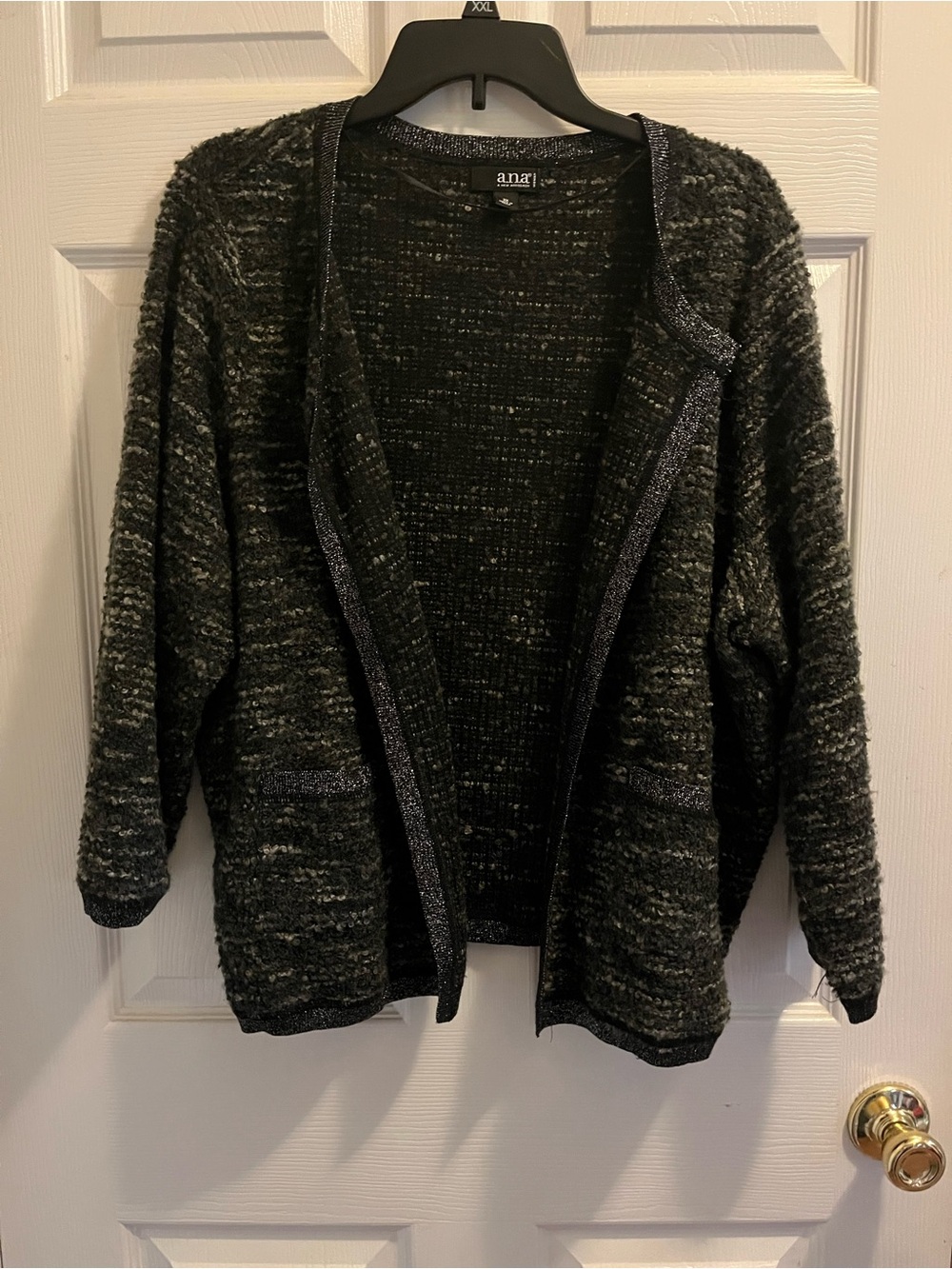 a.n.a Black Marled Open-Front Cardigan with silvery trim